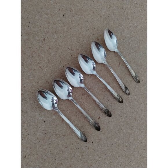 Set Of 6 Tudor Plate Oneida Community Silver-Plated Teaspoons With Ornate Handle - Picture 2 of 6